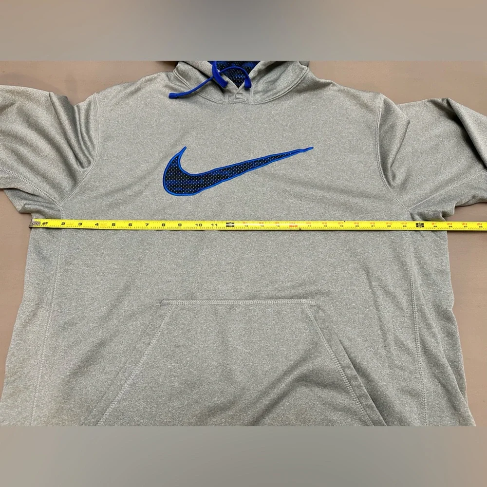 Nike Hoodie Therma-FIT Men's XL Gray Blue Swoosh Pullover Sweatshirt 657533-063